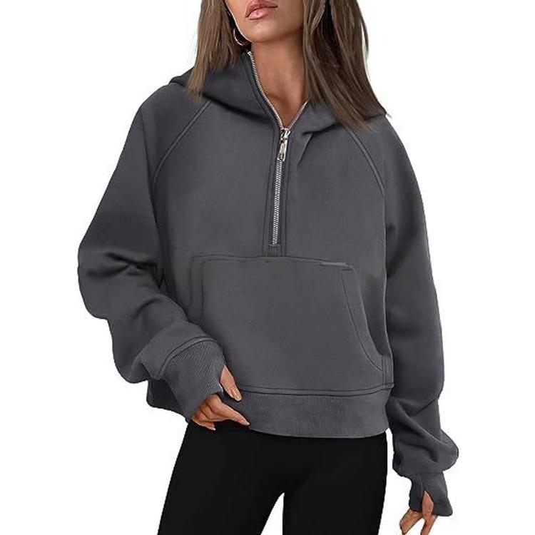 Women's Half Zip Pullover Fleece Lined Hoodie with Front Pocket Casual Long Sleeve Sweatshirt