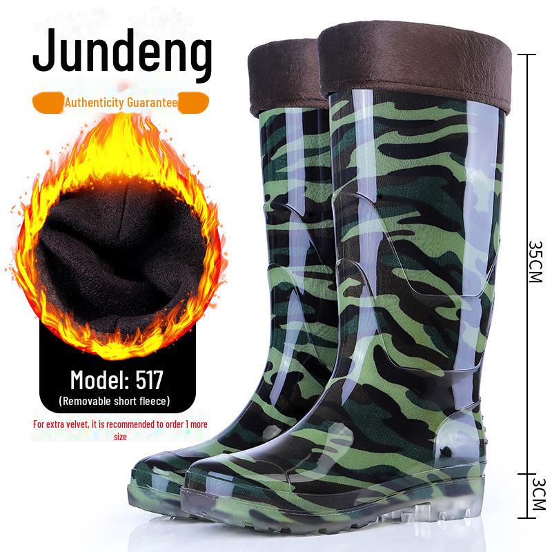 Men's Camouflage Waterproof Rain Boots with Velvet Lining - High/Mid/Short-Top Rubber Shoes for Construction, Kitchen, and Fishing