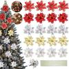 12Pcs With Clips Glitter Xmas Tree Ornaments Multi-color Christmas Floral Decorations  Wedding Decor