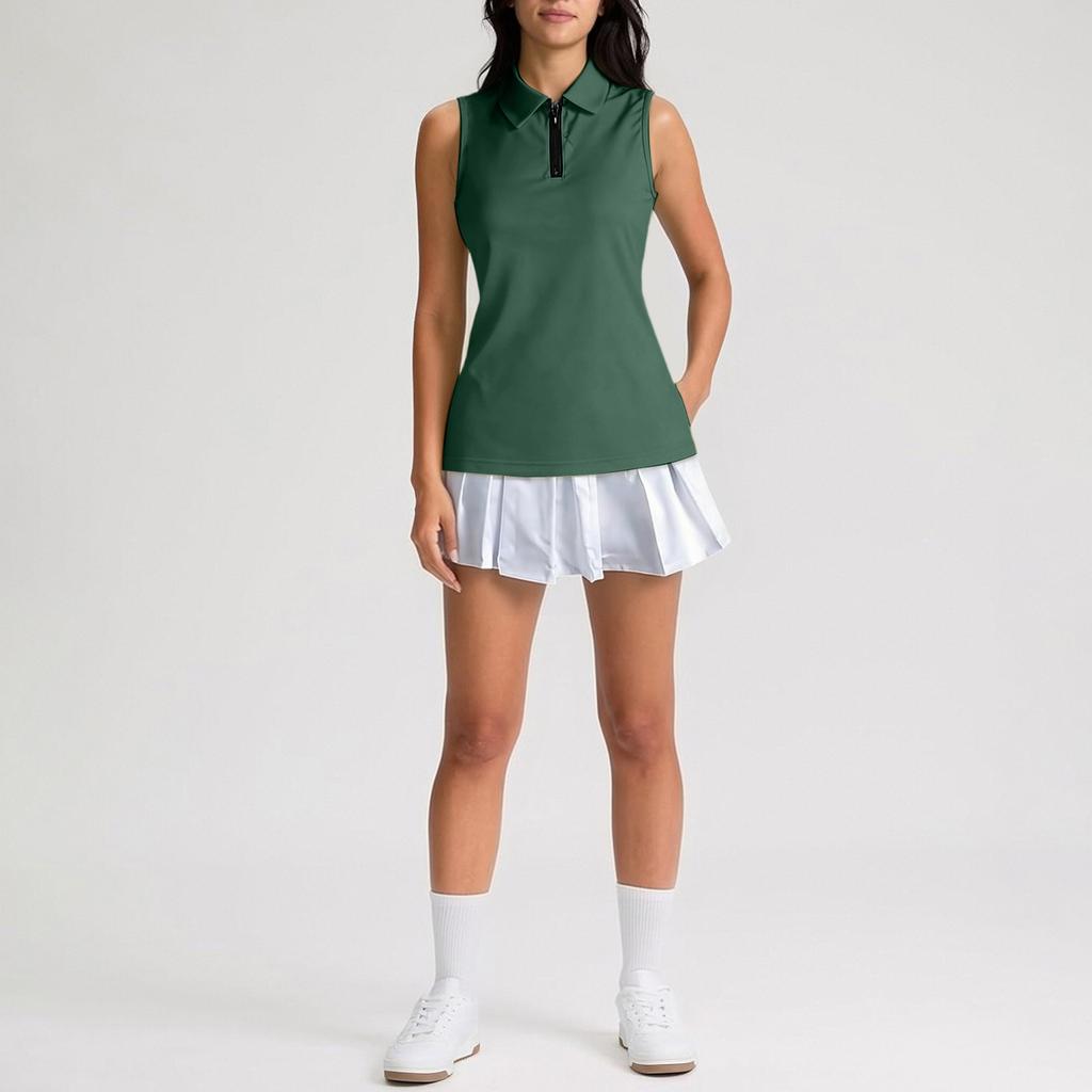 Womens Golf Shirt Sleeveless Zip Up  Shirts  Collared  Athletic Tank Top