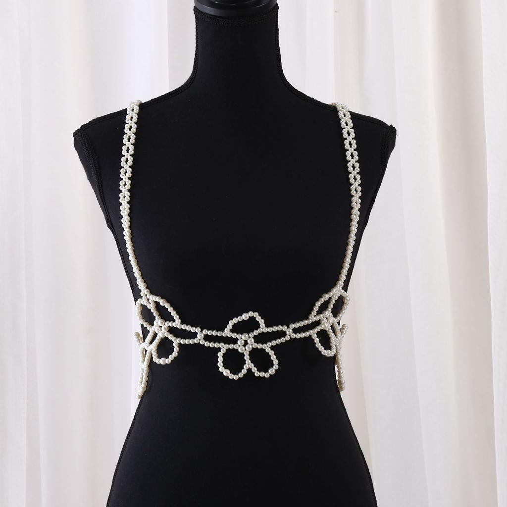 Sexy Accessoires Damen Bikini Perlen Brustkette Körperkette Schmuck Komplett Handgefertigt BH Mit Fransen Für Strand Nachtclub Taillenkette