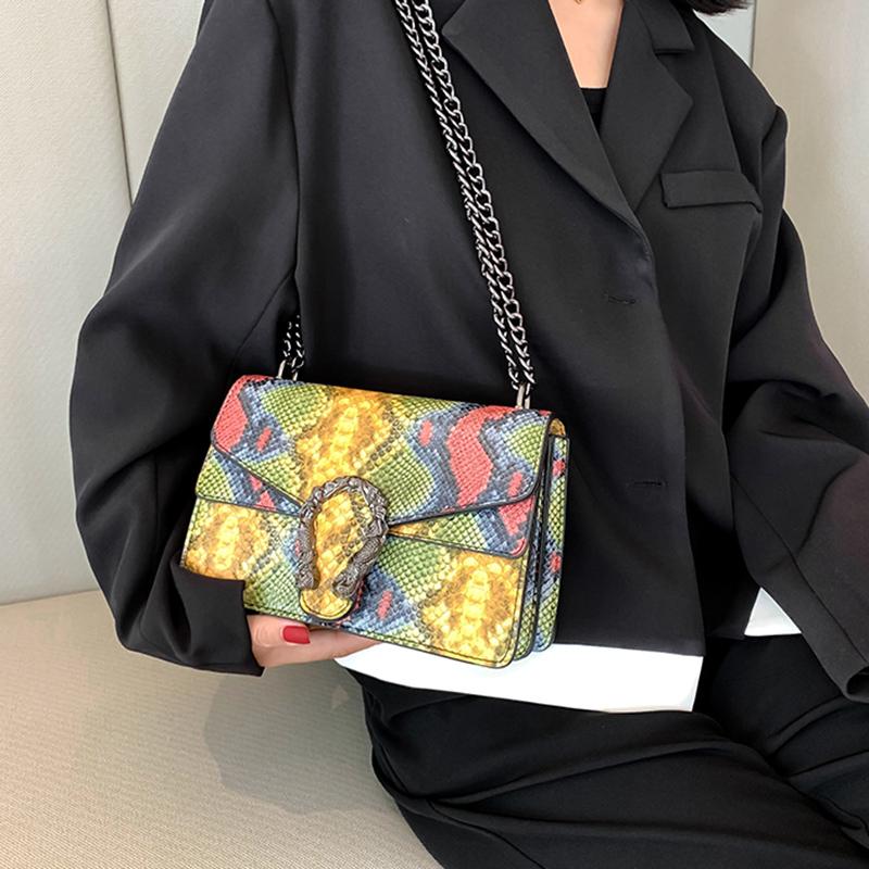 Women PU Crossbody Bag Chain Messenger Women's Bag Double Compartment Small Square Bag New Crocodile Pattern Bag