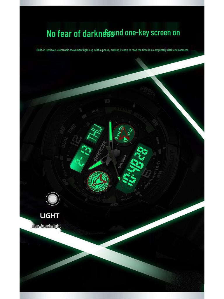 Sanda Electronic Watch: Fashionable, Versatile, Luminous, Waterproof Sports Watch for Middle School Students with Alarm Clock Function.