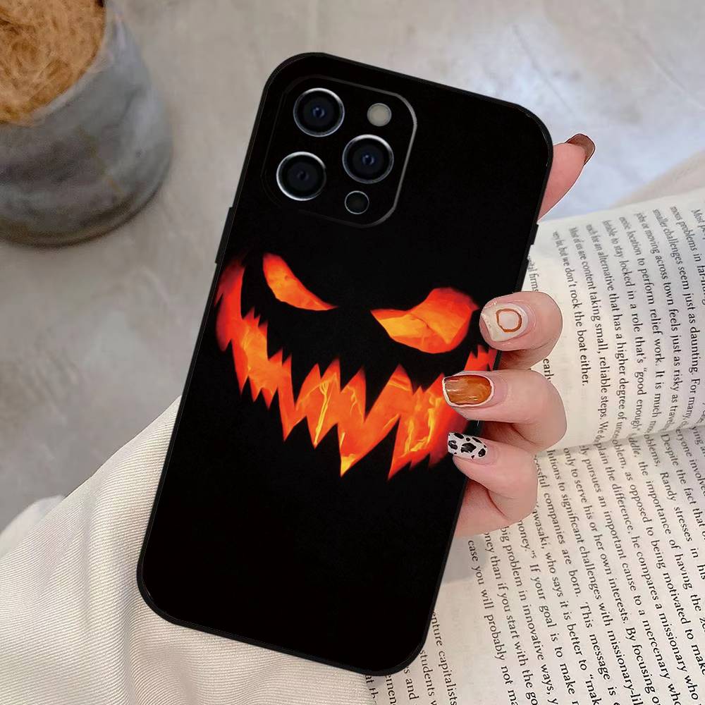

Halloween Pumpkin Head Phone Case For iPhone 17,16,15,14,13,12,11 Plus,Pro Max,XS,Soft Silicone Black Cover iPhone16Se4
