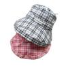 Plaid bucket hat women's summer big eaves sunscreen sun hat showing small face breathable with windproof rope versatile basin hat