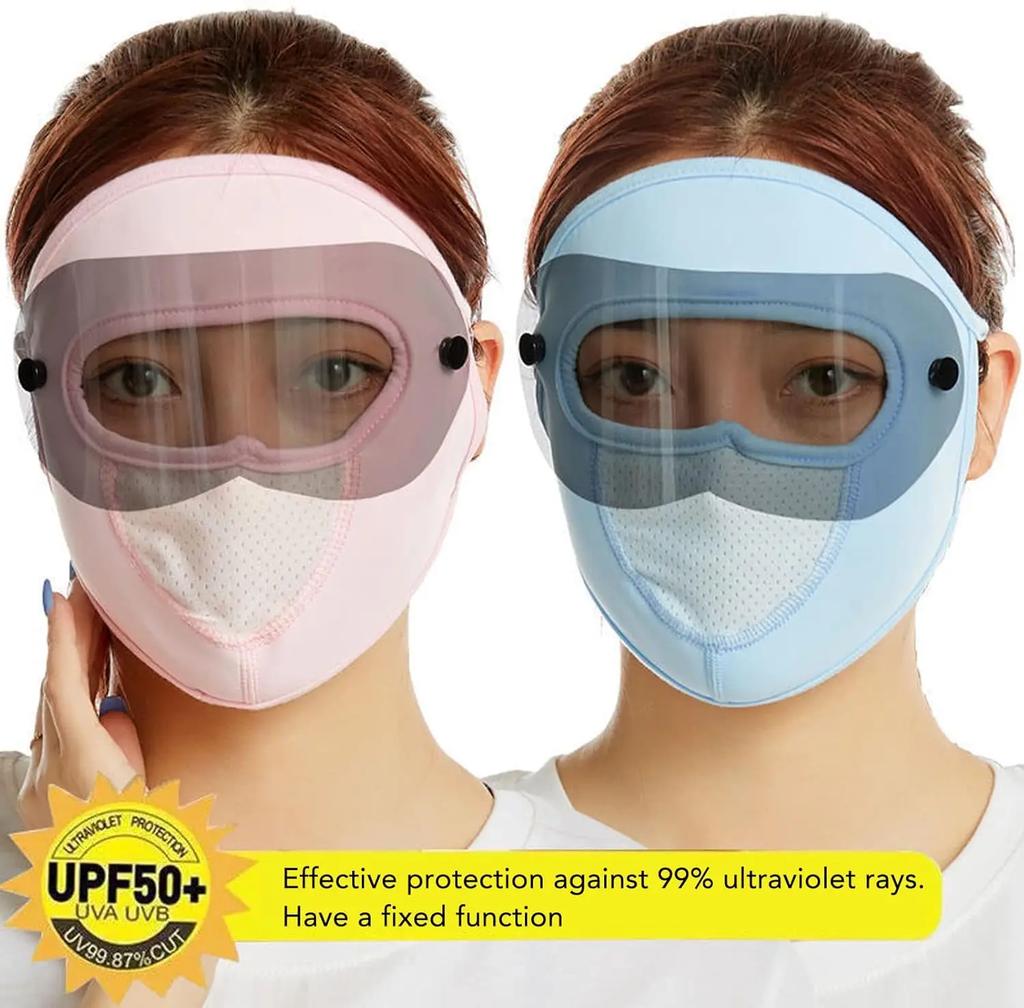 UV Protection Black White Double Lenses Full Face Sunscreen Mask Cool Breathable Thin Ice Silk Mask Outdoor Riding Goggles Mask