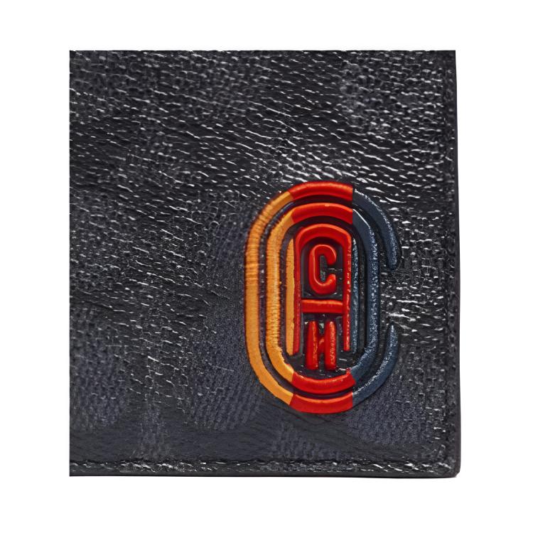 New COACH Billfold Wallet Canvas With Leather Card Holder Clutch Men's Charcoal Black Monogram 922-P31