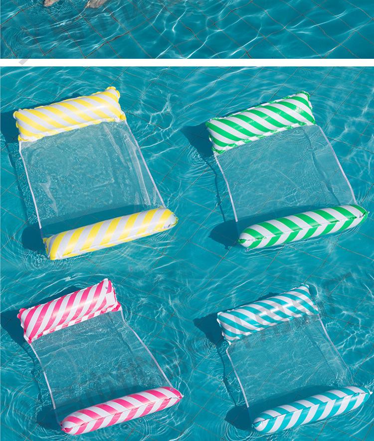 Portable Foldable PVC Striped Water Lounge Chair with Hanging Net - Single Inflatable Floating Bed