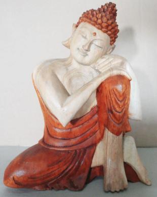 Buddha Statue Thinking Hand-Carved Suar Wood 25cm