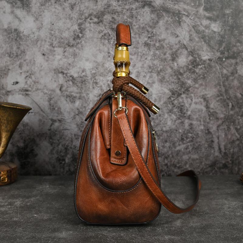 Johnature Luxury Handbag Vintage Handmade Leather Carved Women Bag Versatile Female Shoulder & Crossbody Bags
