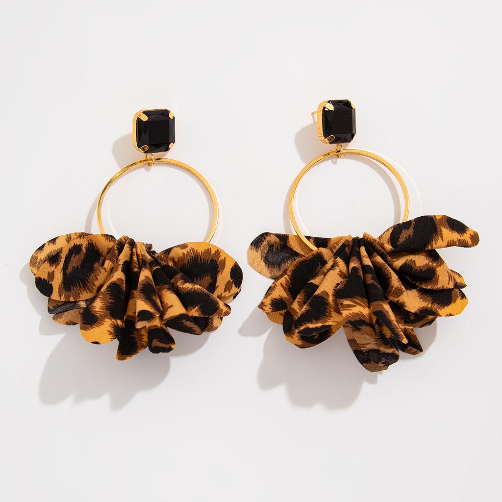 Leopard Print Earrings Punk Retro Earrings European and American Personalized Geometric Earrings Fabric Polka Dot Print Earrings