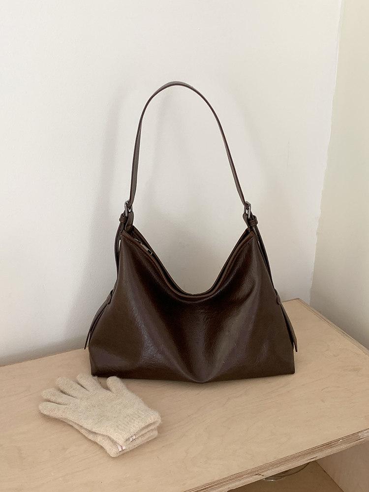 Simple Vintage Solid Color PU Leather Women's Shoulder Bags Versatile Large Capacity Ladies Crossbody Bag Casual Female Handbags