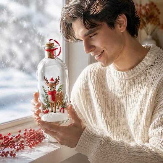 Decorative Glass Ornaments Recordable Message Christmas Bottle Ornament, Voice Recording Keepsake, Mini Snowy Memory Gifts Tree In Bottle, Winter