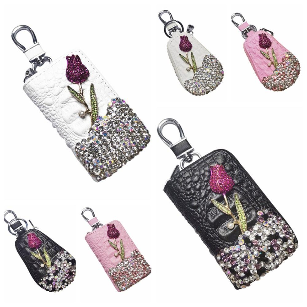 Crystal Flower Remote Key Bag Flower Crystal  Keychains Key Cover  Car Key Cover