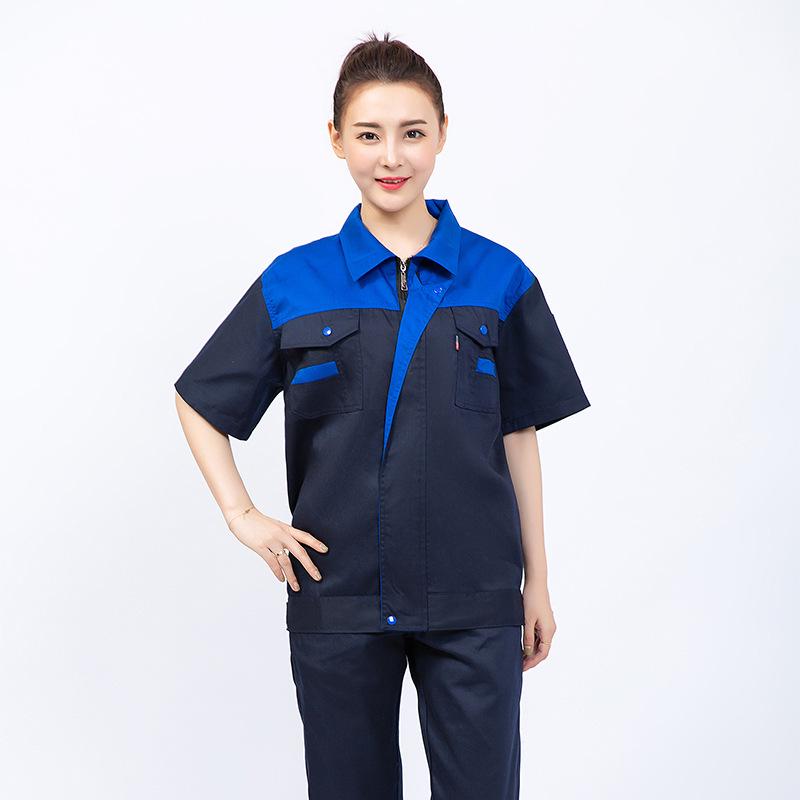 Men's Summer Color Block Short Sleeve Auto Repair Workwear Overalls Set