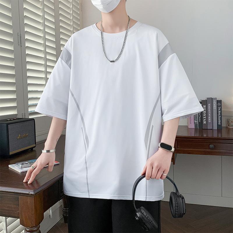 Large Men's Ice Silk Cool Print Short Sleeved T-shirt Round Neck Top