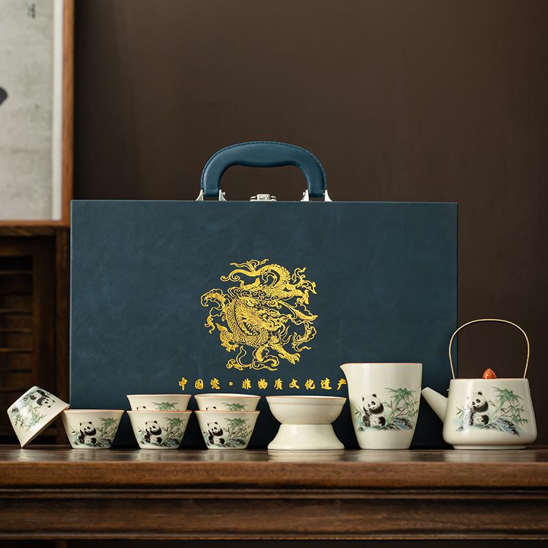 Light Luxury Set with Tea Tray Ceramic Can Be Opened Ru Kiln Qingshan Tea Set