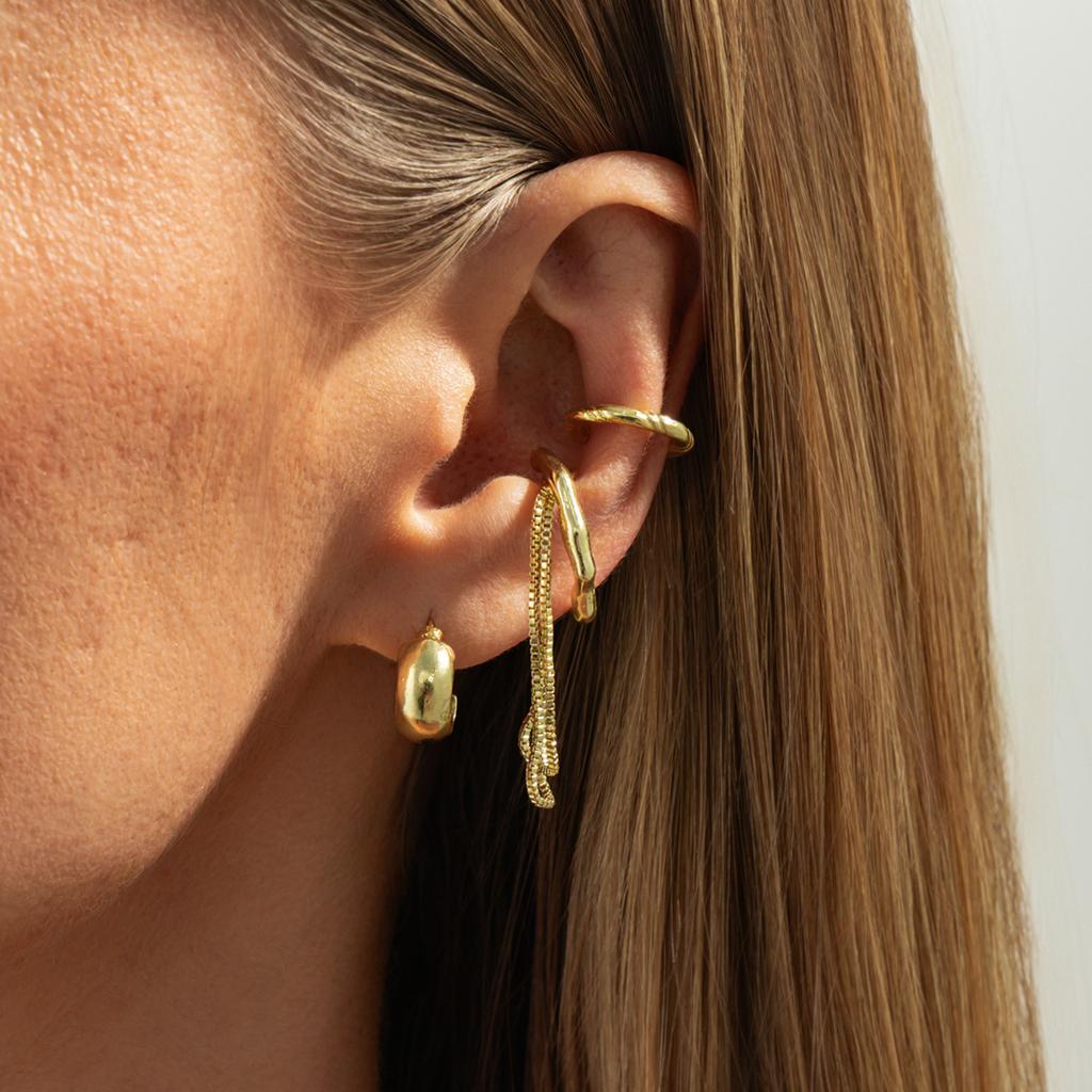 Fashion Metal Smooth Surface C-Shaped Ear Buckle Without Ear Holes, Simple Wind Metal Chain Fringed Stud Earrings