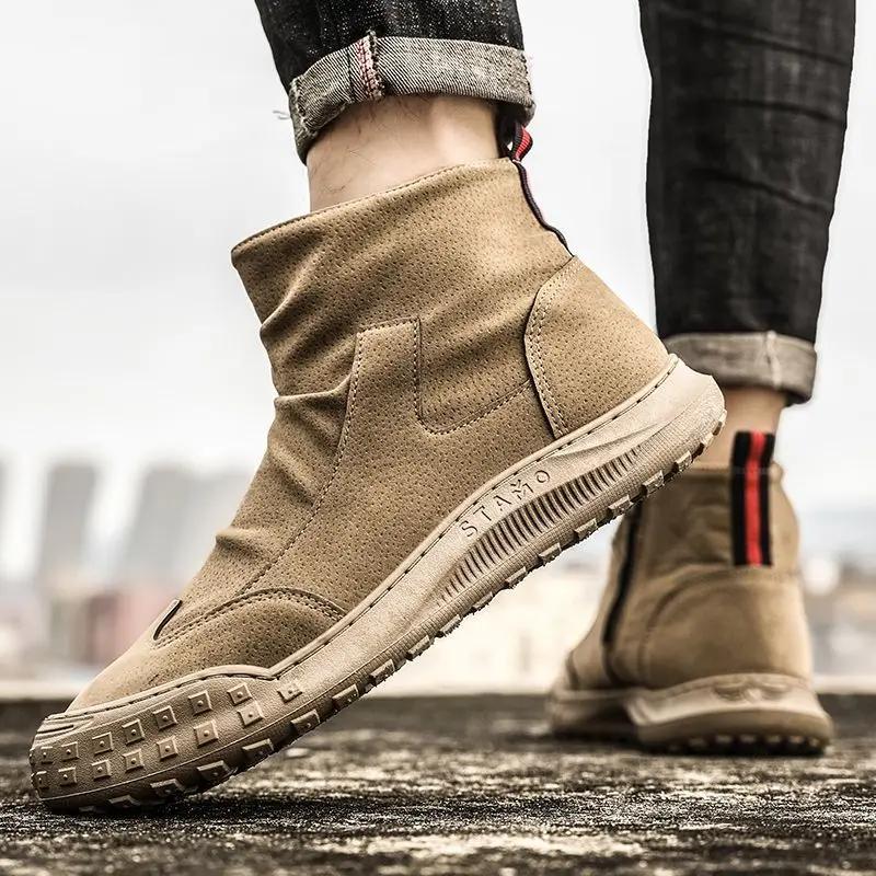 Fashion Male Shoes With Zip Men's Boots Rubber Lightweight Cheap Non Slip Retro Offers Original Deals Designer High Quality Casual Sale