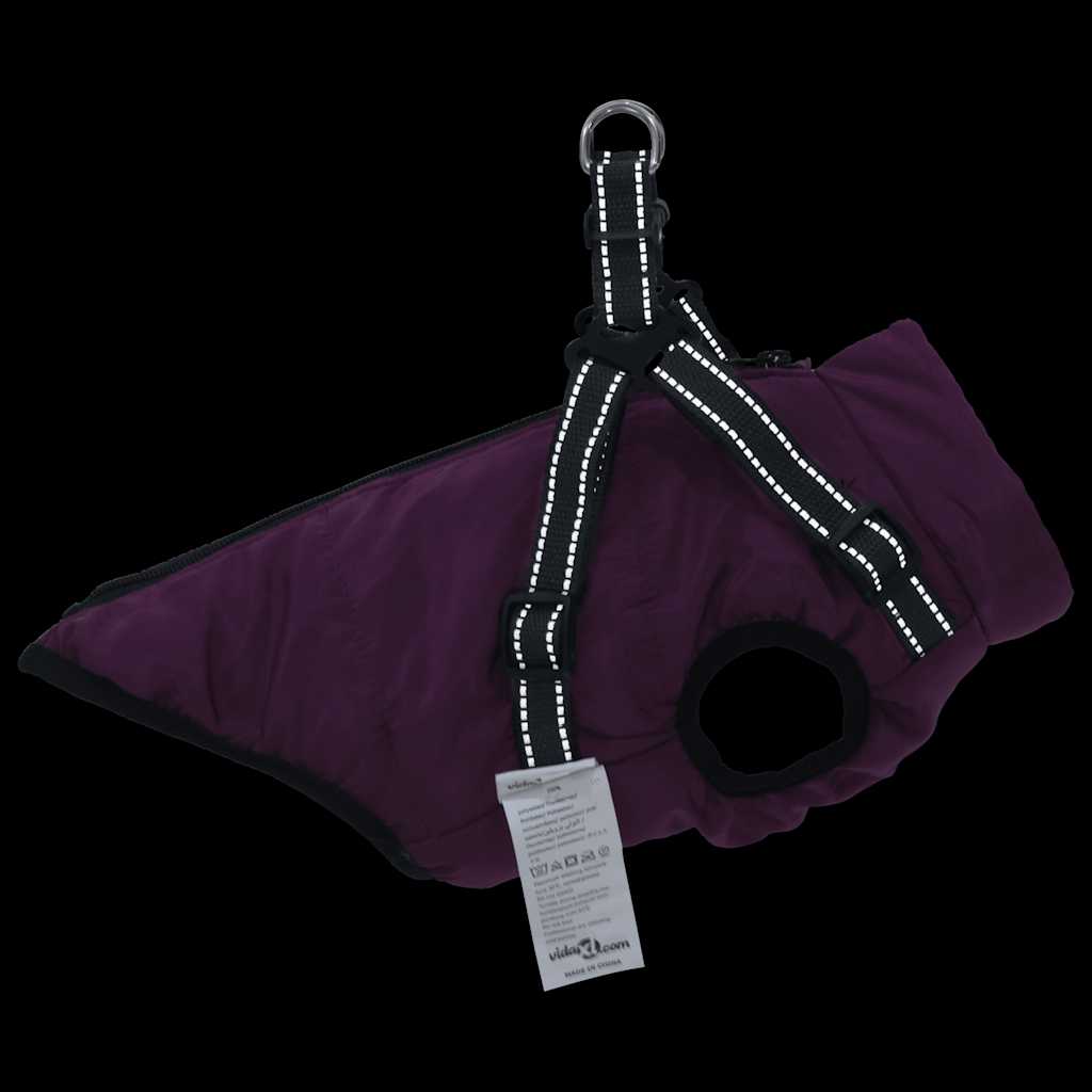 Dog Raincoat with Integrated Harness Waterproof and Reflective Purple Size L36