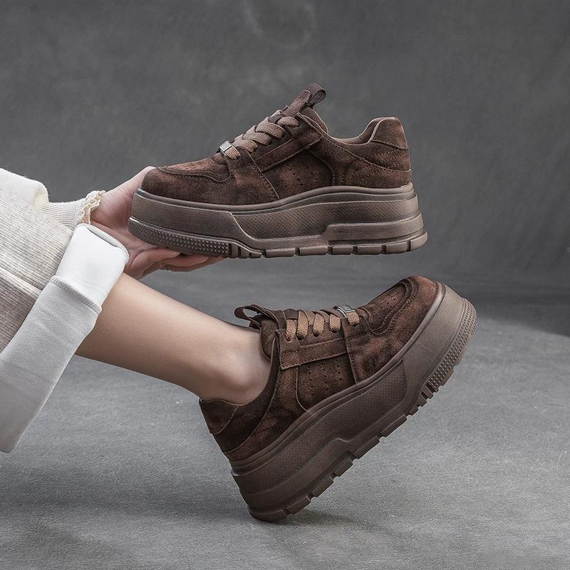 Fashion GKTINOO 5.5cm Cow Suede Genuine Leather Spring Fashion Ankle Boots Chunky Sneakers Women Autumn Vulcanize Platform Wedge Shoes