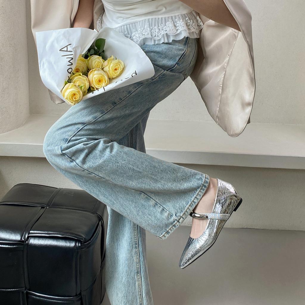 Xiaoxiangfeng inner height increase pointed Mary Jane shoes women's shoes 2025 spring and summer shallow mouth with skirt gentle evening single shoes