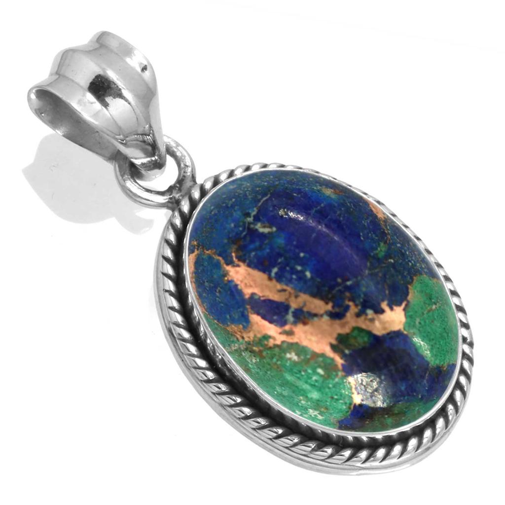 925 Sterling Silver Pendant Women Gemstone Handmade Jewelry Halloween Gift Amazonite Angelite Blue Opal Botswana Agate Mohave Azurite Chrysocolla