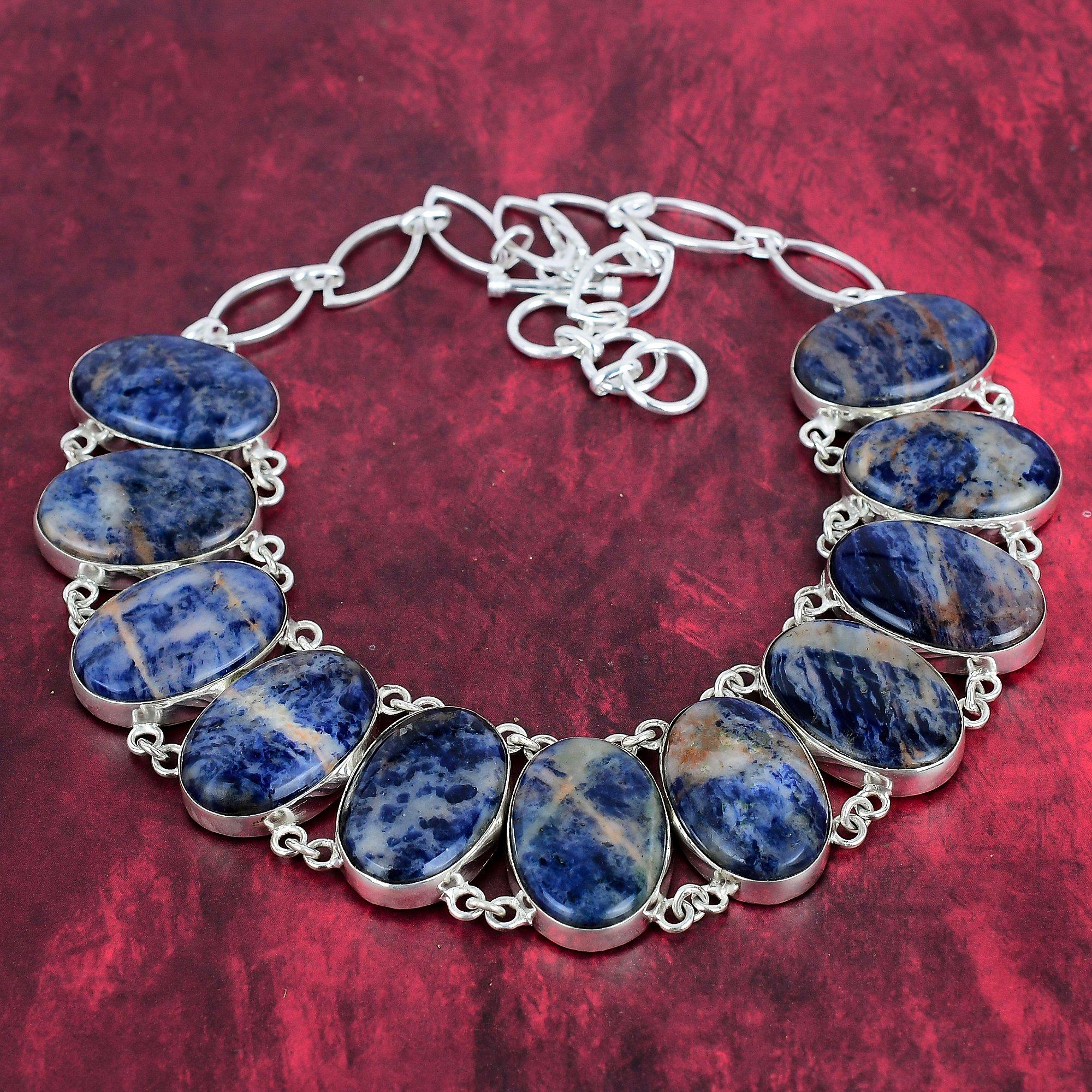 

Удивительное ожерелье из стерлингового серебра 925 пробы с содалитом, регулируемое ожерелье-цепочка, подарок для женщин, ювелирное ожерелье ручной работы с драгоценными камнями Adjustable with 18 inches синий