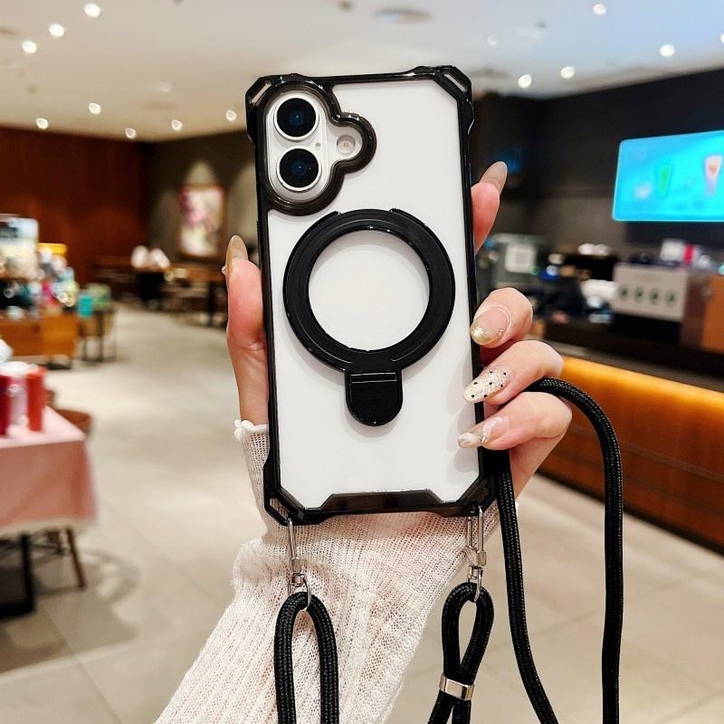 

Strap Magnetic Case For iPhone 17 Pro Max 13 12 11 14 15 16 Plus Stand Shockproof Four Corner Crossbody Lanyard U Holder Cover For iPhone 16 plus