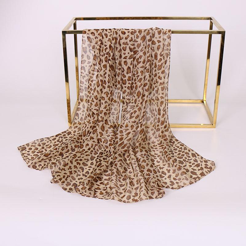Leopard Print Pattern Chiffon Scarf Women's Simulation Silk Scarf Long Gauze Lightweight Neck Scarf Fashionable Shawl Hijab