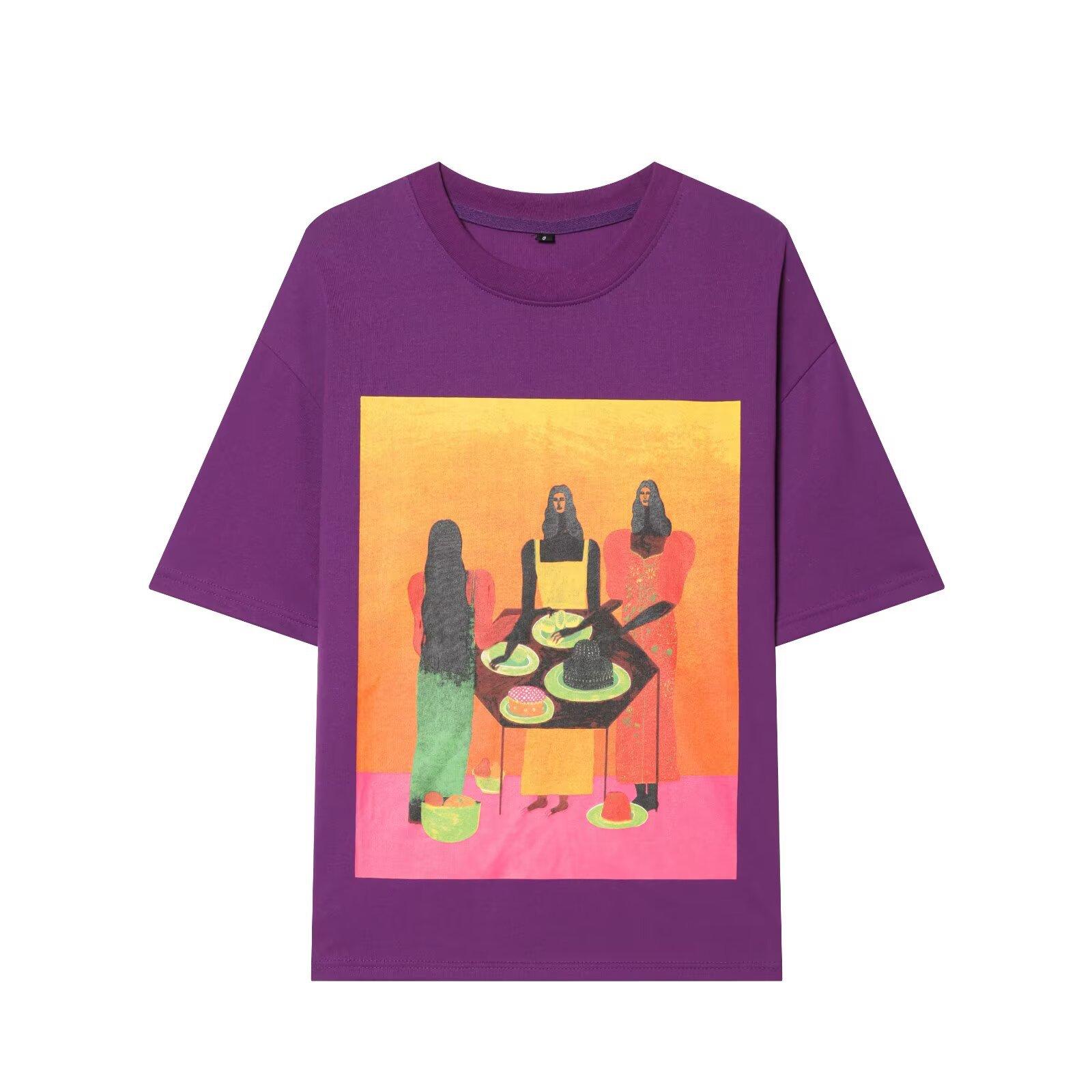 European and American style, new women s fashionable and fashionable printed washed effect T-shirt 6050073 S фиолетовый