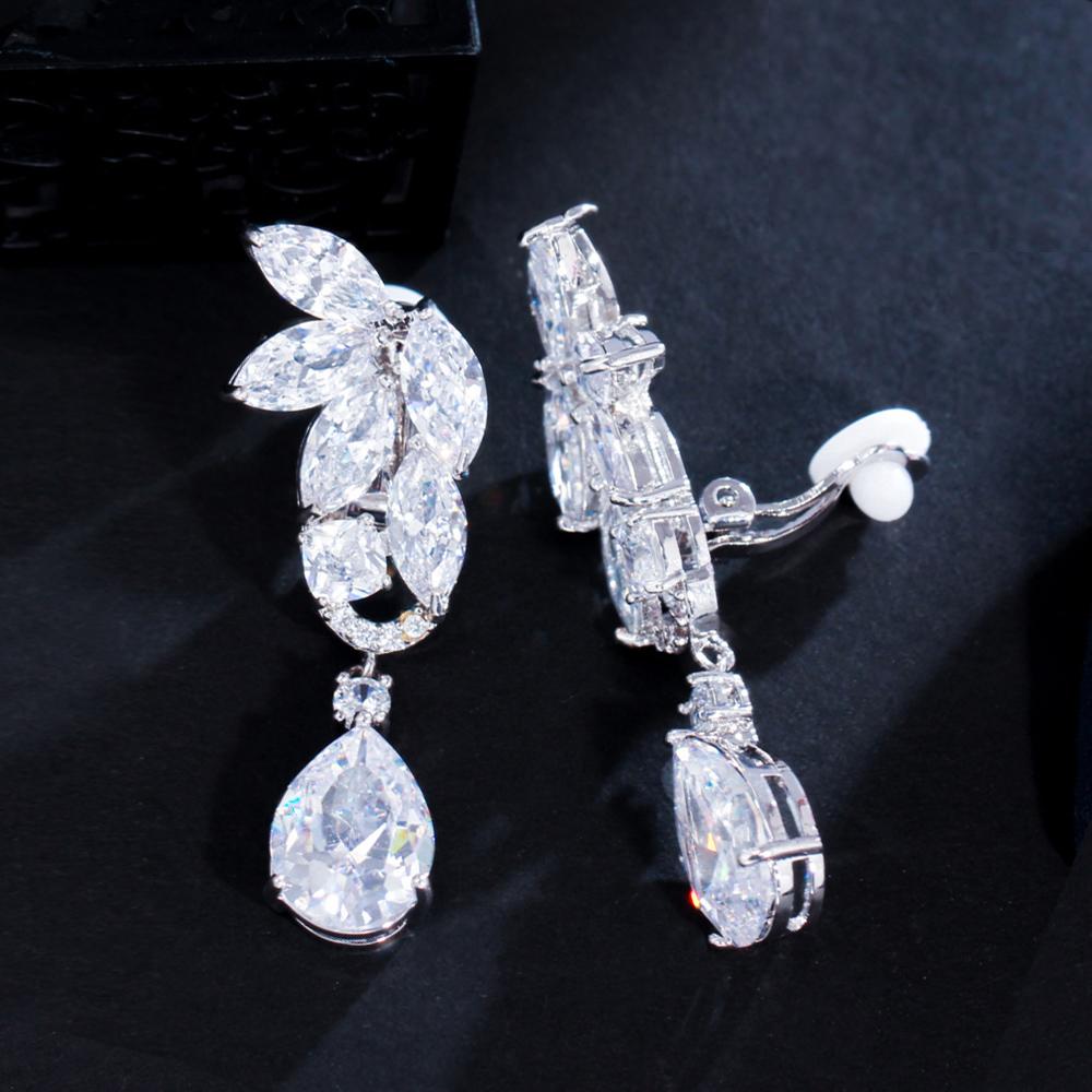 Ircons High Quality Cz Crystal Women Wedding Party Jewelry Big Long Water Drop Clip On Non Pierced Earrings With Clips Cz113