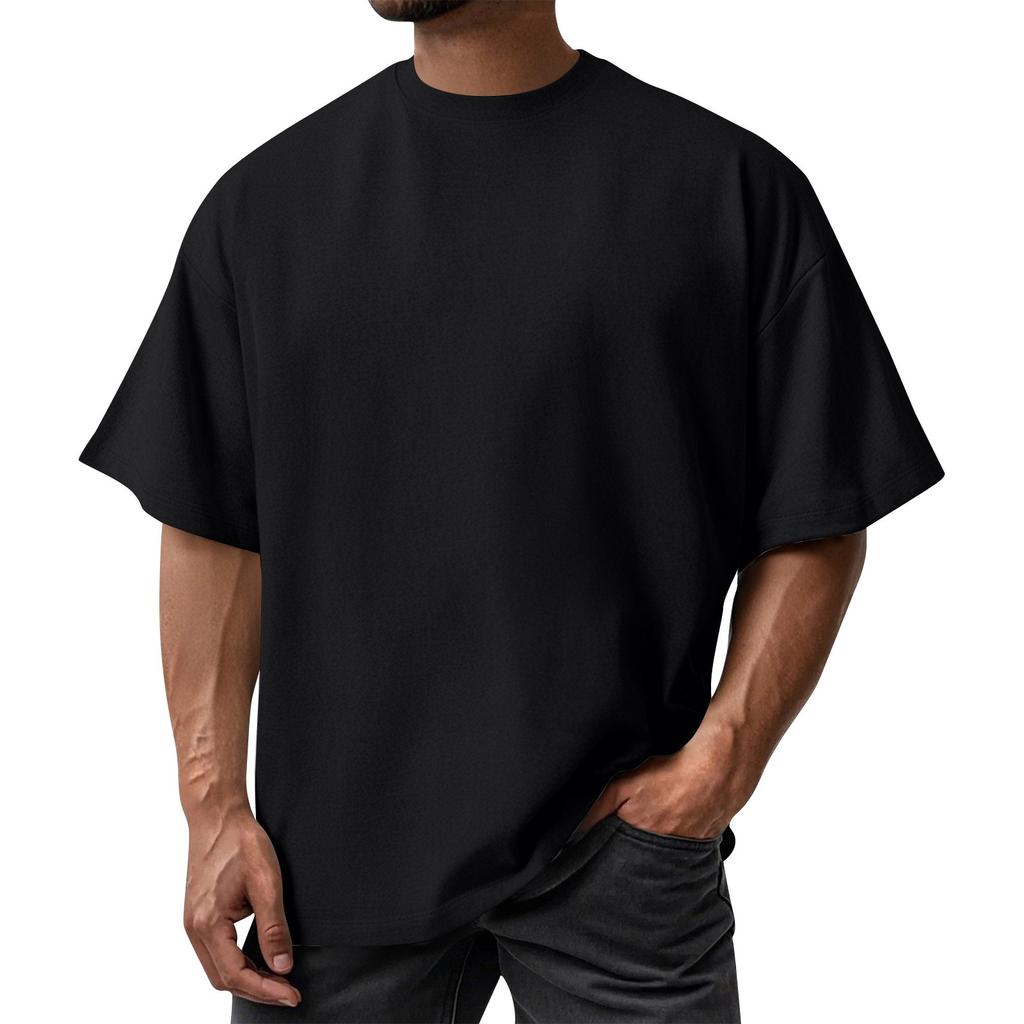 Men's Summer Solid Color Ice-feeling Cotton Round Neck Top Anti-sun Sports Casual Loose Short-sleeved T-shirt