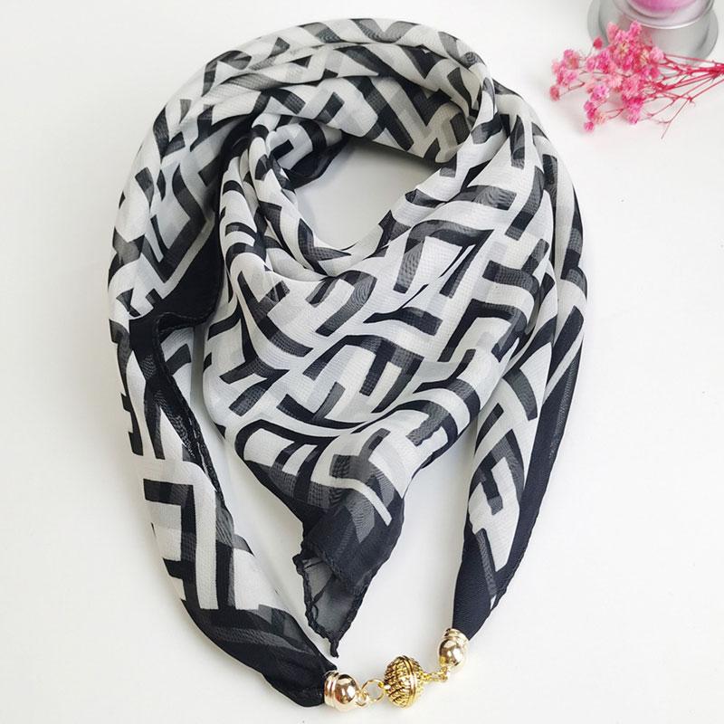 1Pc Scarf Versatile 65CM Fashion Magnetic Clasp Gift Neck Scarf Sweet Printed Chiffon