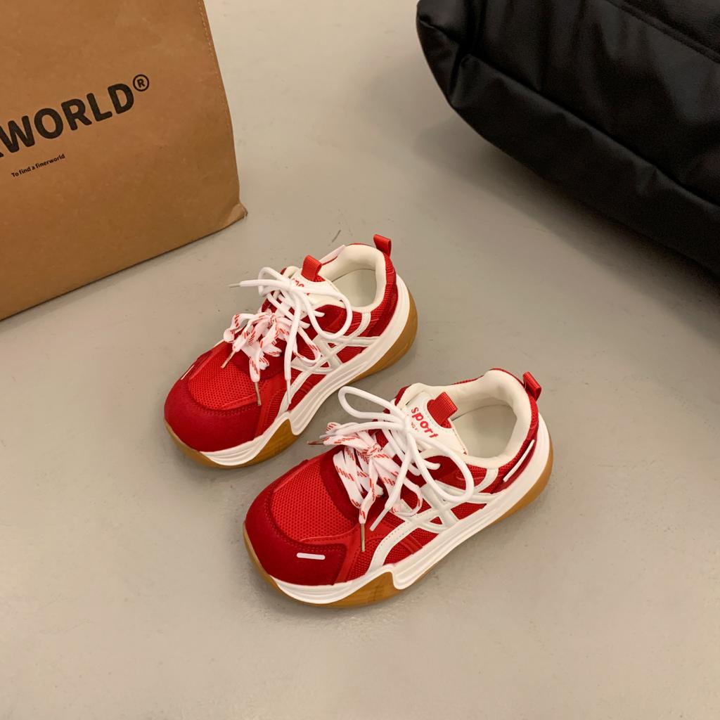 2025 autumn and winter new dad shoes female students Internet celebrity casual women's shoes versatile thick soles heightening lightweight sports sho