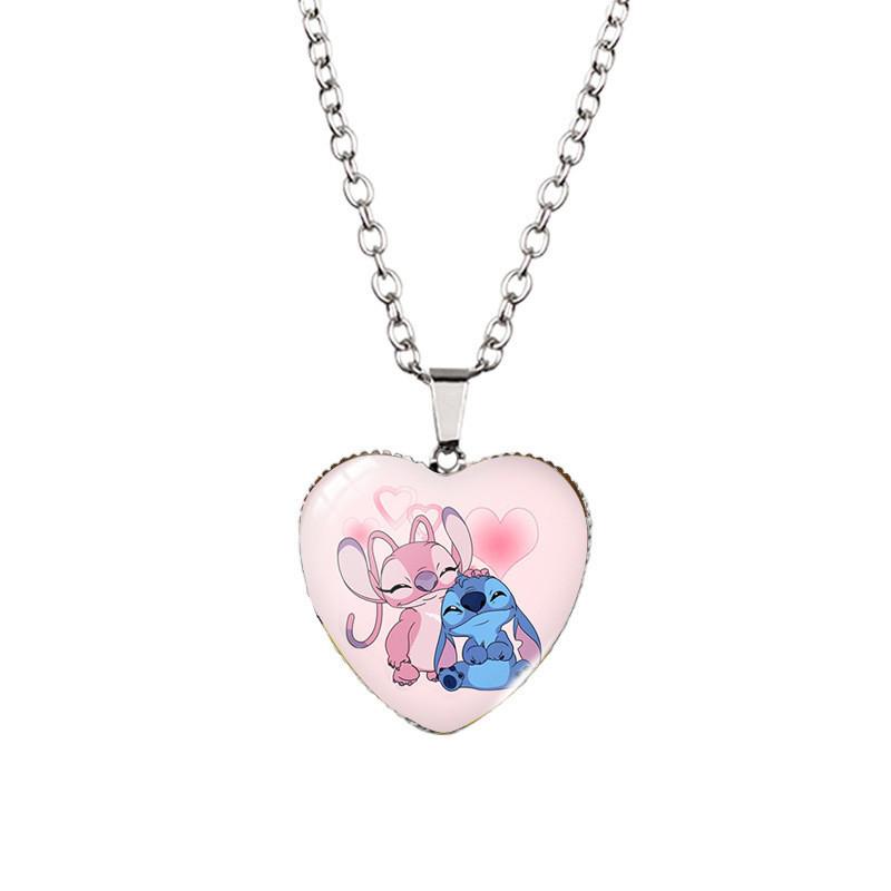 Adorable Stitch Cartoon Heart Necklace For Kids With Stunning Glass Pendant And Alloy Chain