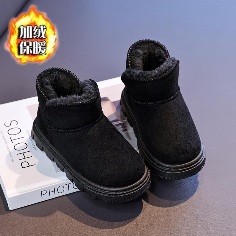 

Children s fleece-lined thickened snow boots, new autumn and winter anti-slip warm cotton shoes, boys and girls short boots 26Inner Length16.7cm чёрный