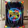 Neon Game Controller Art Theme Blanket Lightweight Warm Flannel Blanket Decorative Throw Blanket for Home Decoration