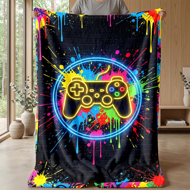 Neon Game Controller Art Theme Blanket Lightweight Warm Flannel Blanket Decorative Throw Blanket for Home Decoration