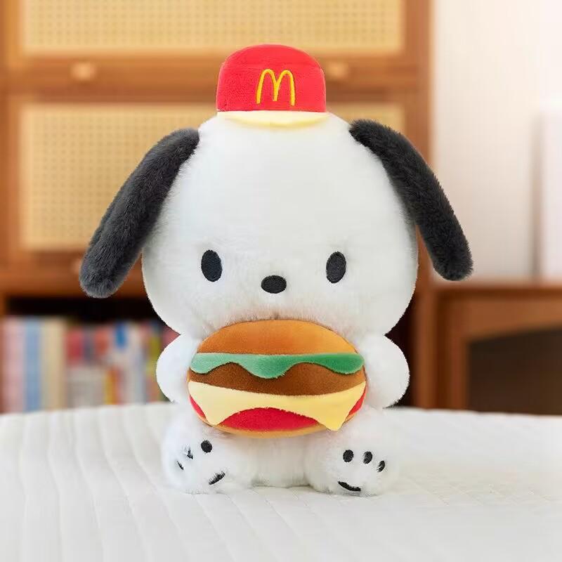 Creative new rabbit fur four-sided elastic about 8 inches 23 cm burger pudding dog doll grab machine doll throw