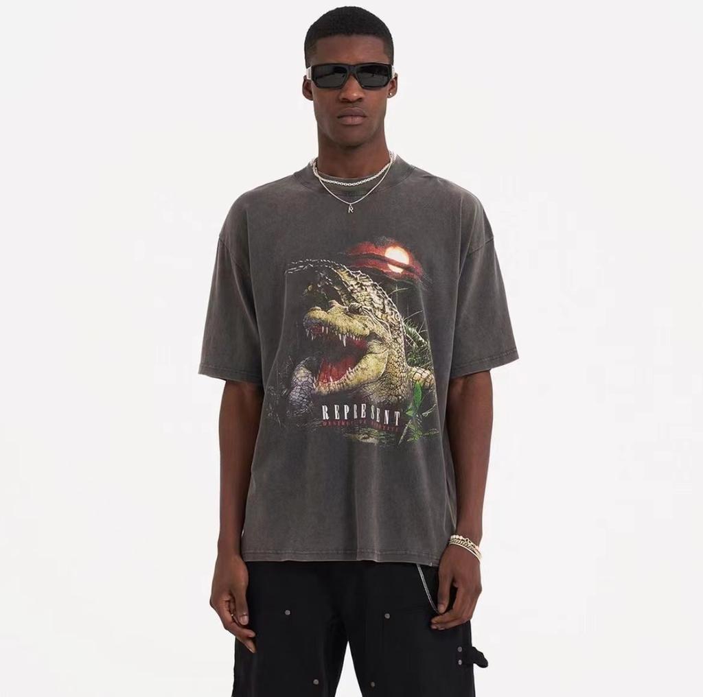 23S Cross-border American Trendy Brand REPRESENT LIFE Red Lip Crocodile Print Short-sleeved T-shirt Men's and Women's High Street Half-sleeves
