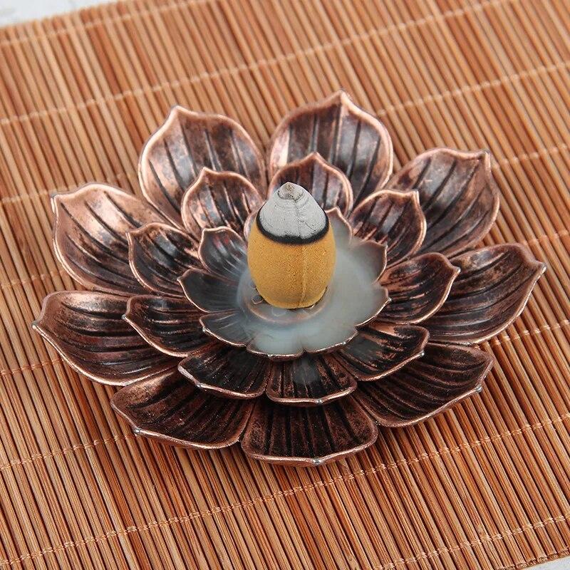 1PC Alloy Incense Burner Stick Holder Buddhism Lotus Line Incense Plate Sandalwood Coil Base Temples Yoga Studios Home Decoration