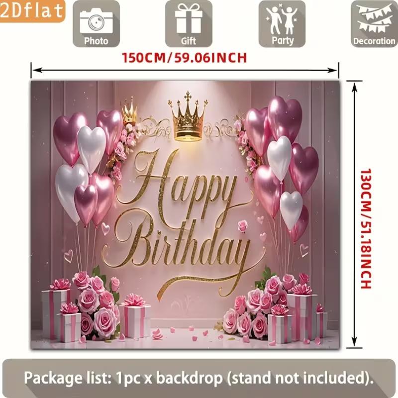 2D Elegant Pink Heart Balloon Happy Birthday Photography Background Banner