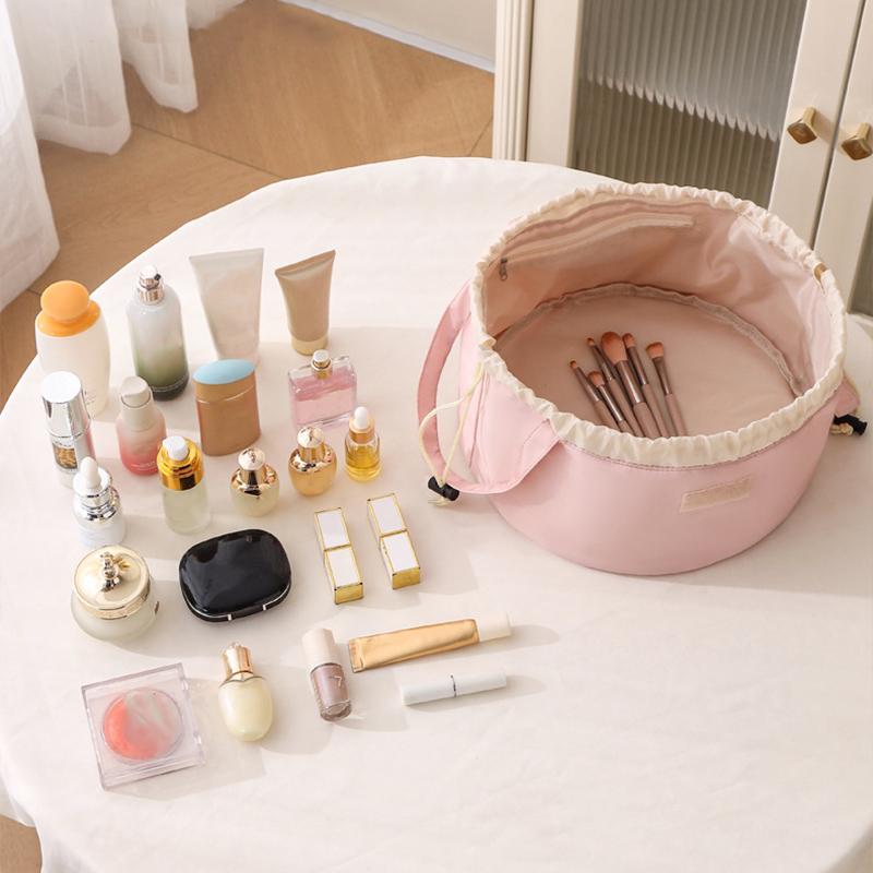 1PC Drawstring Waterproof Bucket Large Capacity Cosmetic Fashionable Makeup Fashionable Bag Portable Organizer High-End 30x17cm