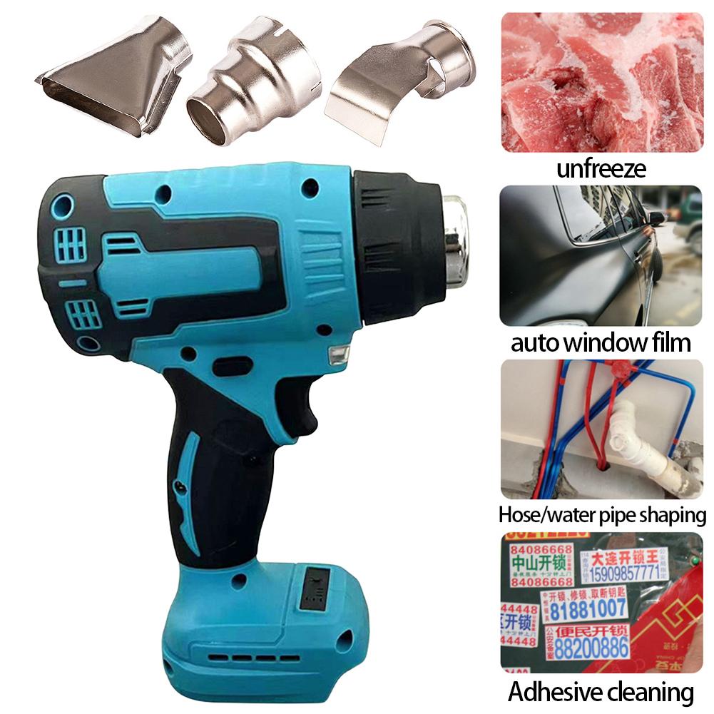 Cordless Hot Air Gun Handheld Electric Heat Gun with 3 Nozzle Household Shrink Wrapping Tool Rechargeable for 18V Makita Battery