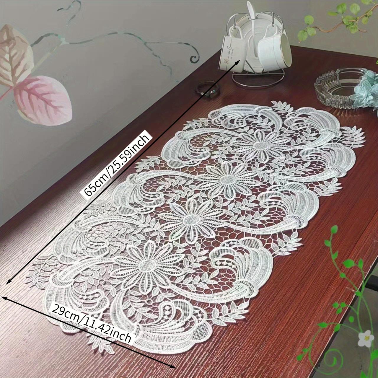 

Элегантная белая бархатная кружевная овальная скатерть-подкладка для стола - Полиэстеровая скатерть с цветочным узором, подходит для кейтеринга, кофе и домашнего декора, идеально