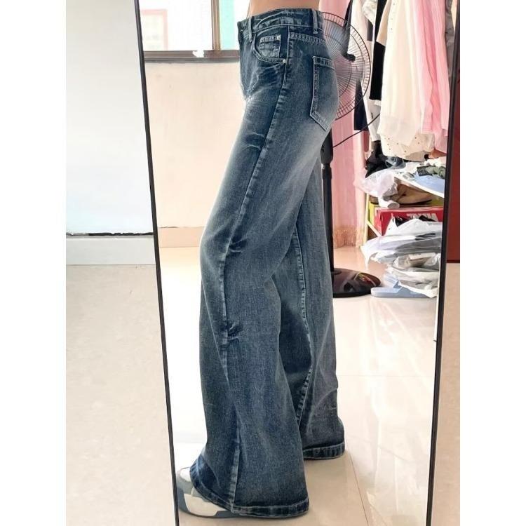 Vintage vysokopásmové zvonové džíny pro ženy, sešlapaná úprava, stylový design, volný střih, zeštíhlující, délka ke kotníkům