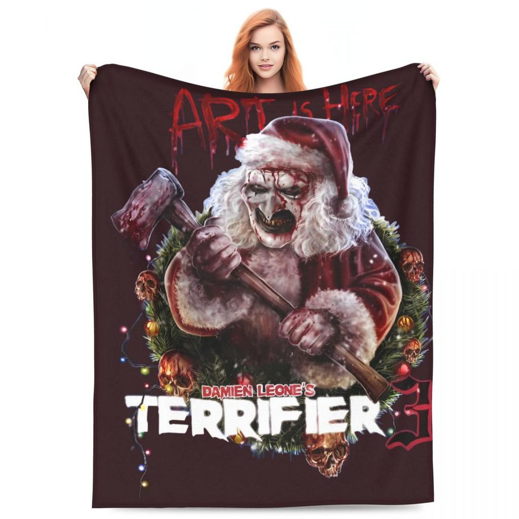 TERRIFIER 3 Comic Con Teaser Blanket Christmas Warm Pattern Plush Bedding Throws For Couch Bed Flannel Bedspread Bed Cover