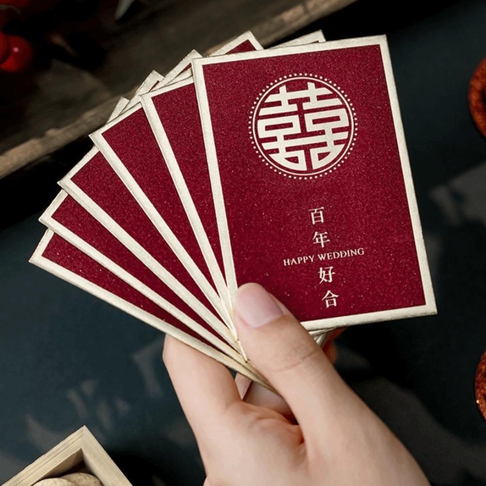 New Year Blessing Words Wedding Red Envelope Pearlescent Paper Spring Festival Mini Money Pocket S/M/L Size Bronzing