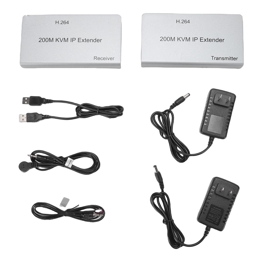 KVM HD USB Extender with Wide IR Over Cat5e Cat6 656.2ft RJ45 KVM Over IP HD Extender for PC HDTV Display US Plug